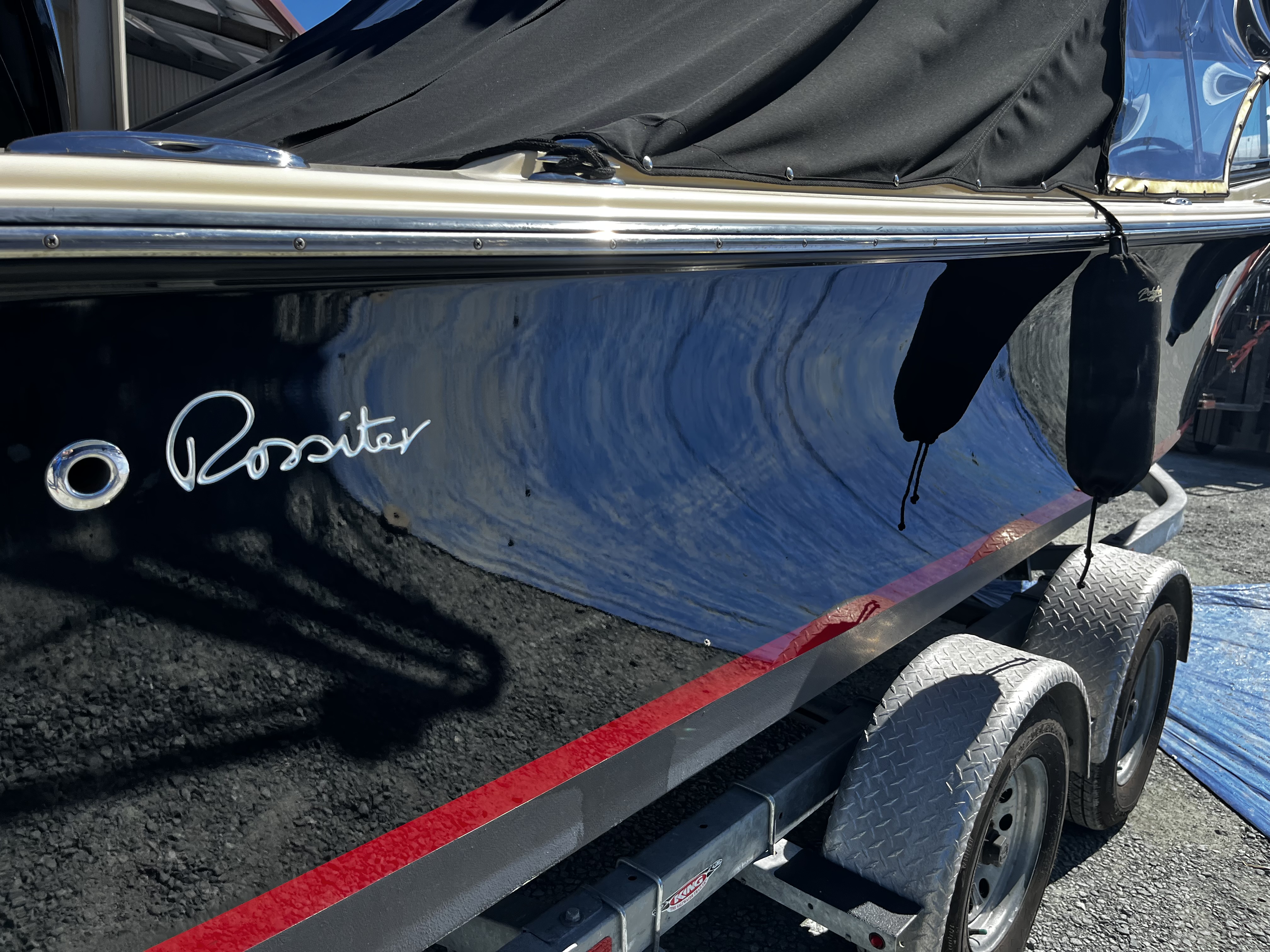 Depth of gloss on original gelcoat cut, polished and sealed with GlideCoat Pro at Essential Shipyard