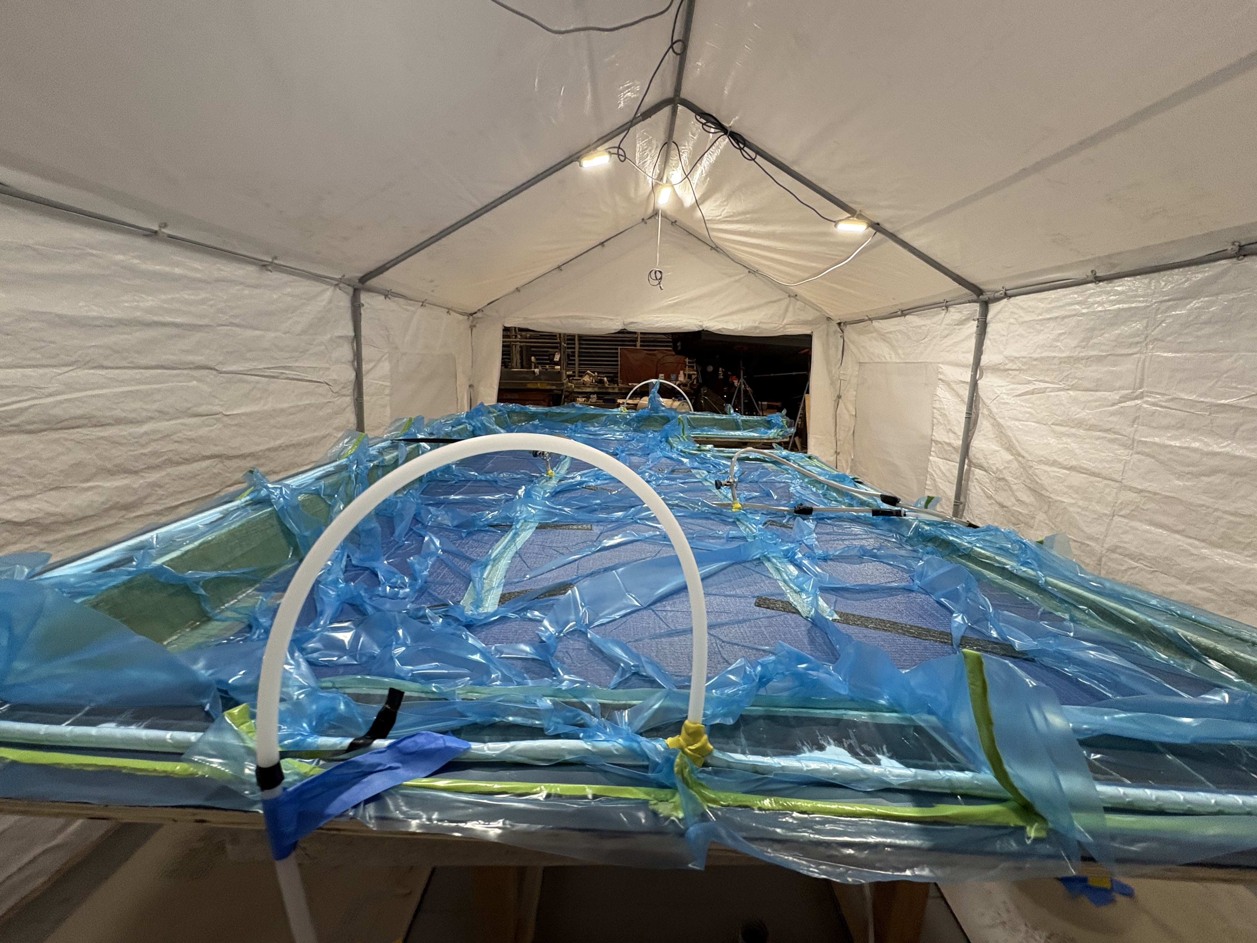 Bagged part under vacuum in the covered bay, Essential Shipyard