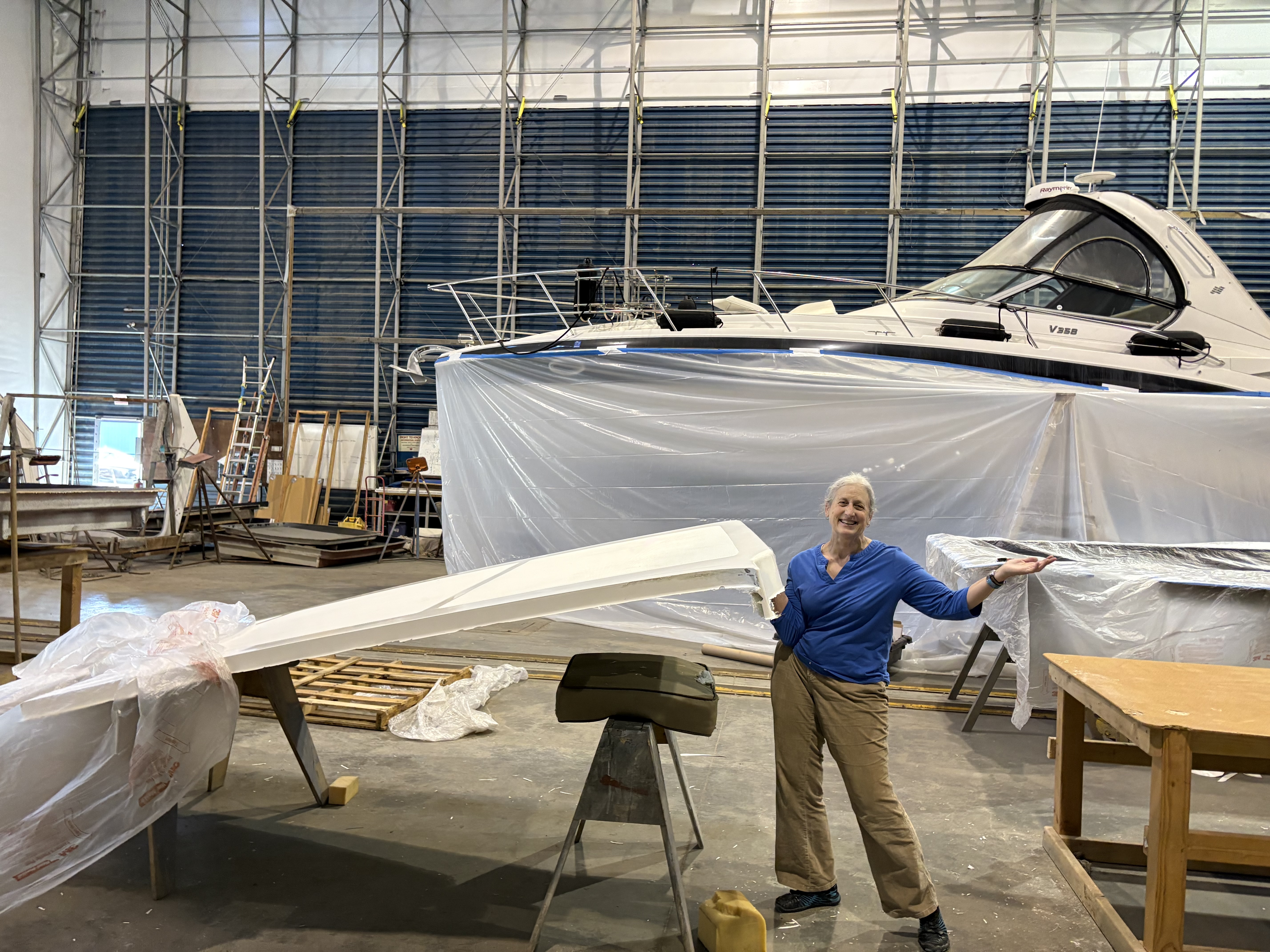 A finished hardtop in the shop at Essential Shipyard, La Conner