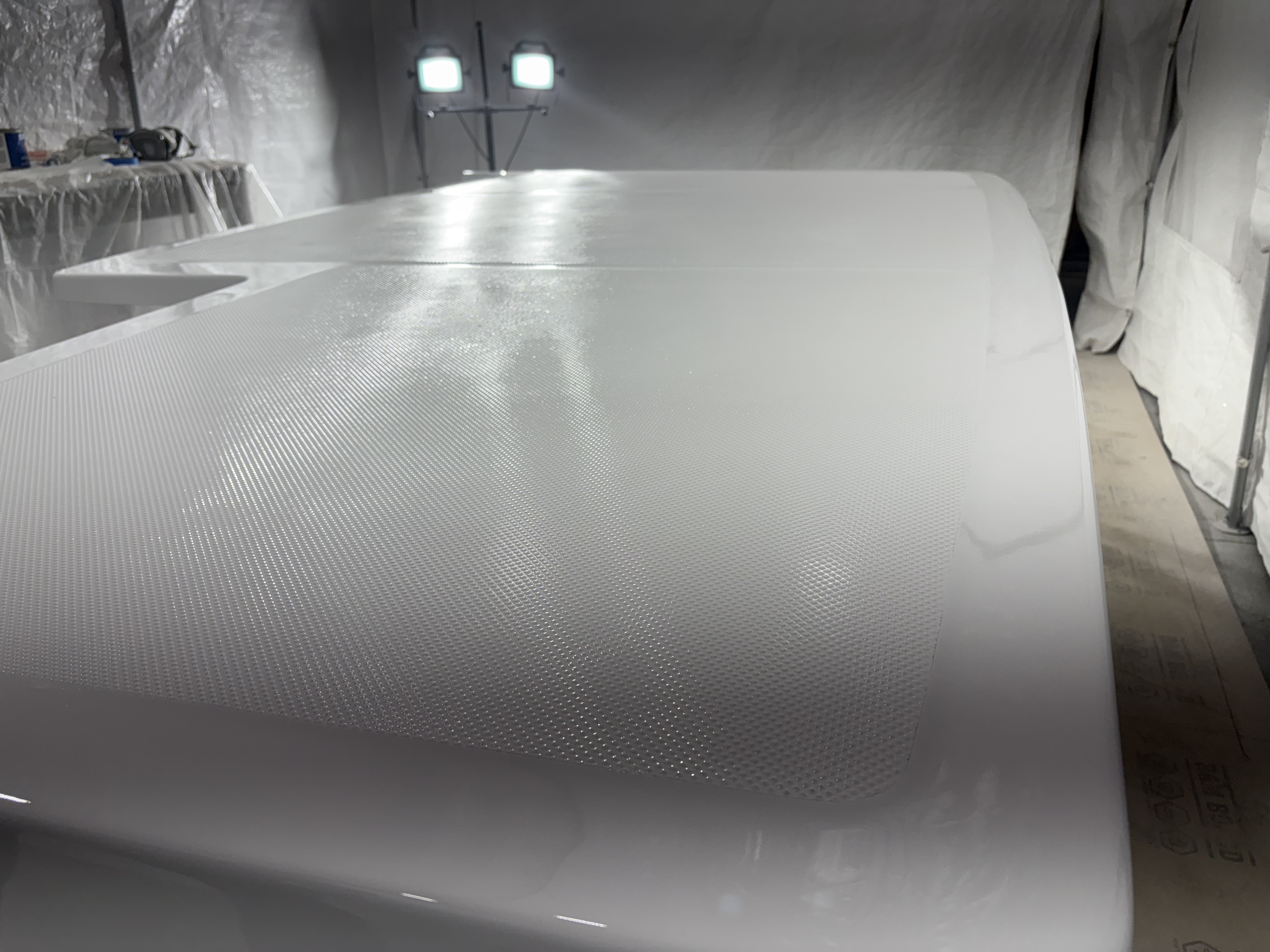 Moulded hardtop in the booth after finishing, Essential Shipyard