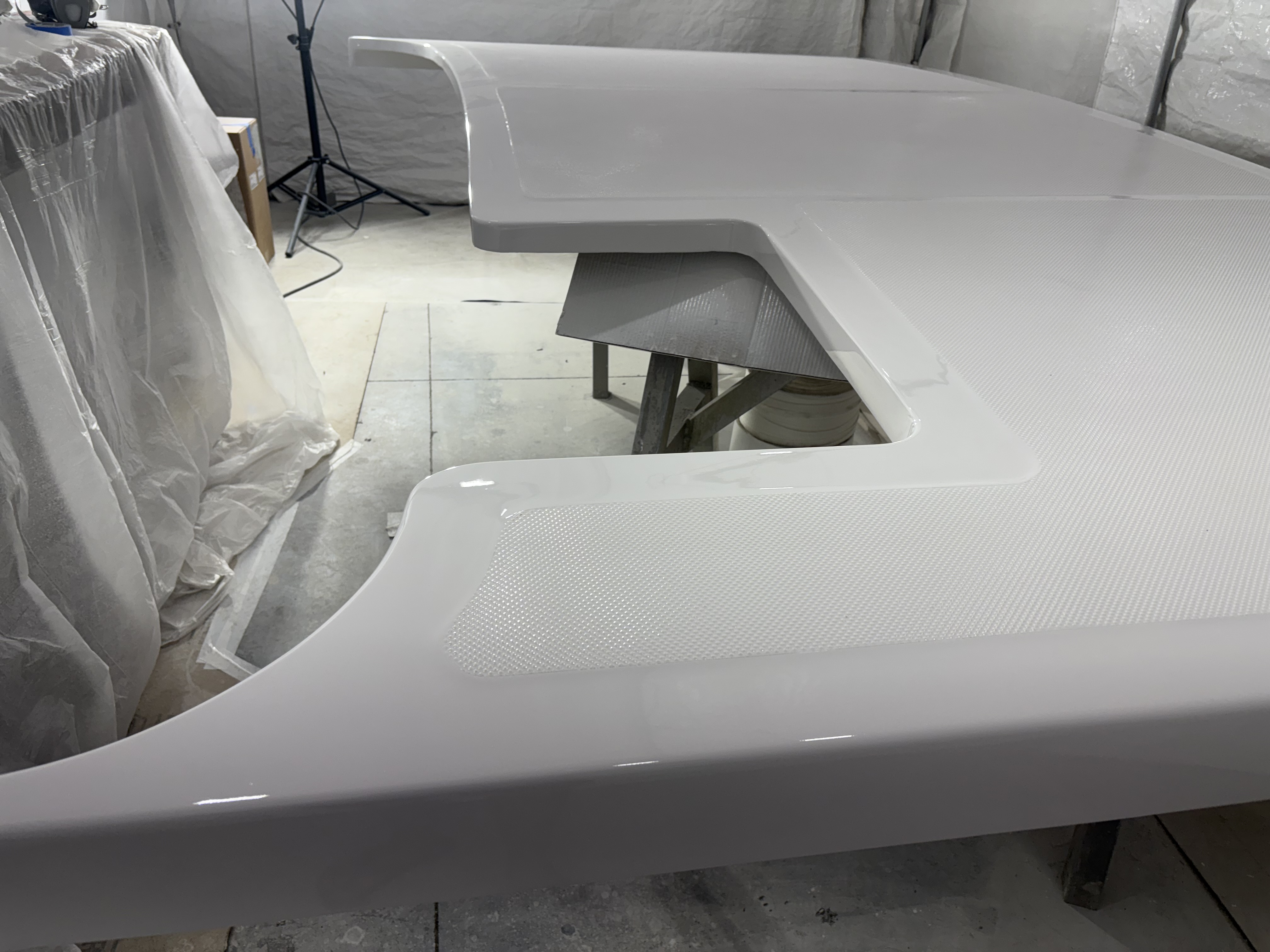 Moulded hardtop with the console aperture cut, ready for finishing, Essential Shipyard
