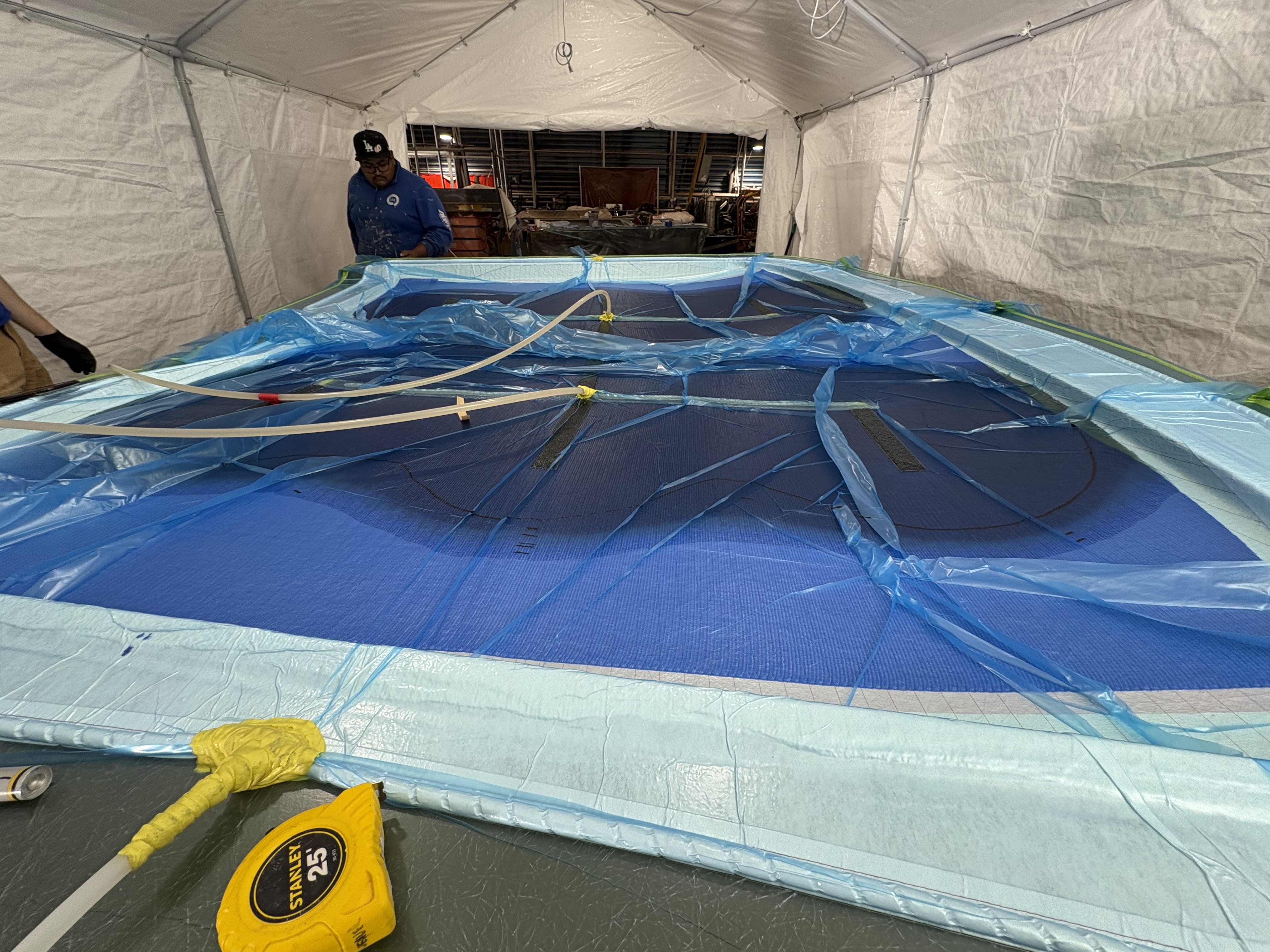 Infusion table set up and checked before resin, Essential Shipyard
