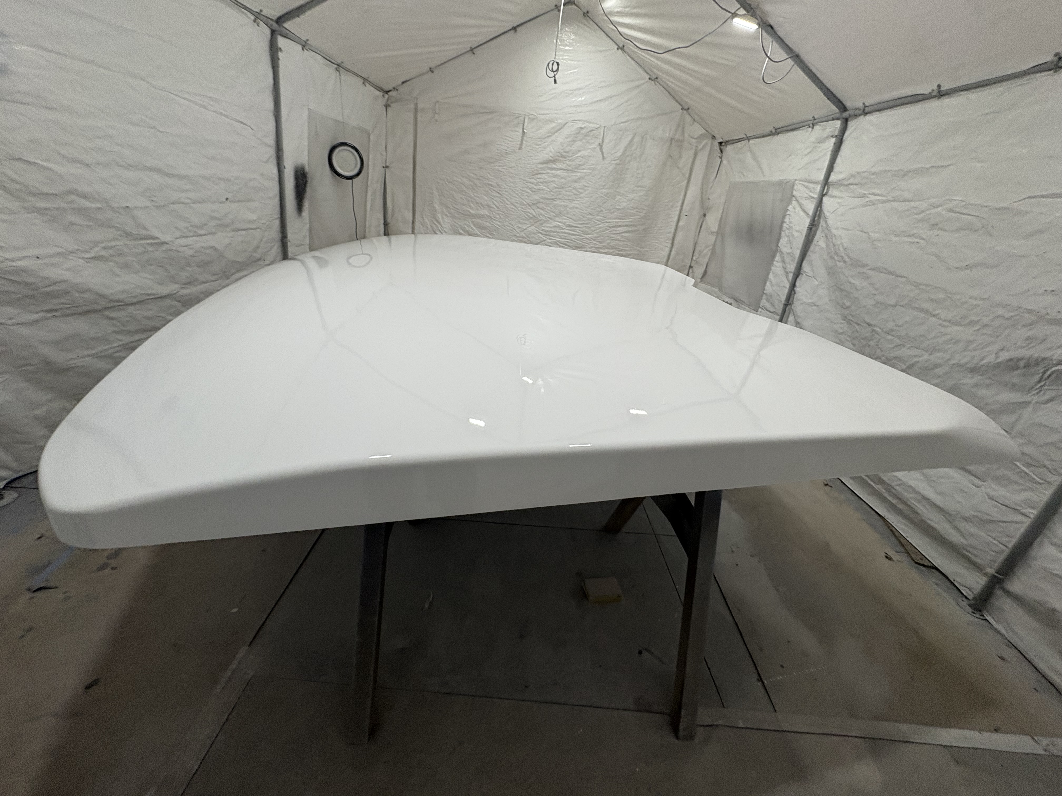 Composite part on trestles after demoulding, Essential Shipyard