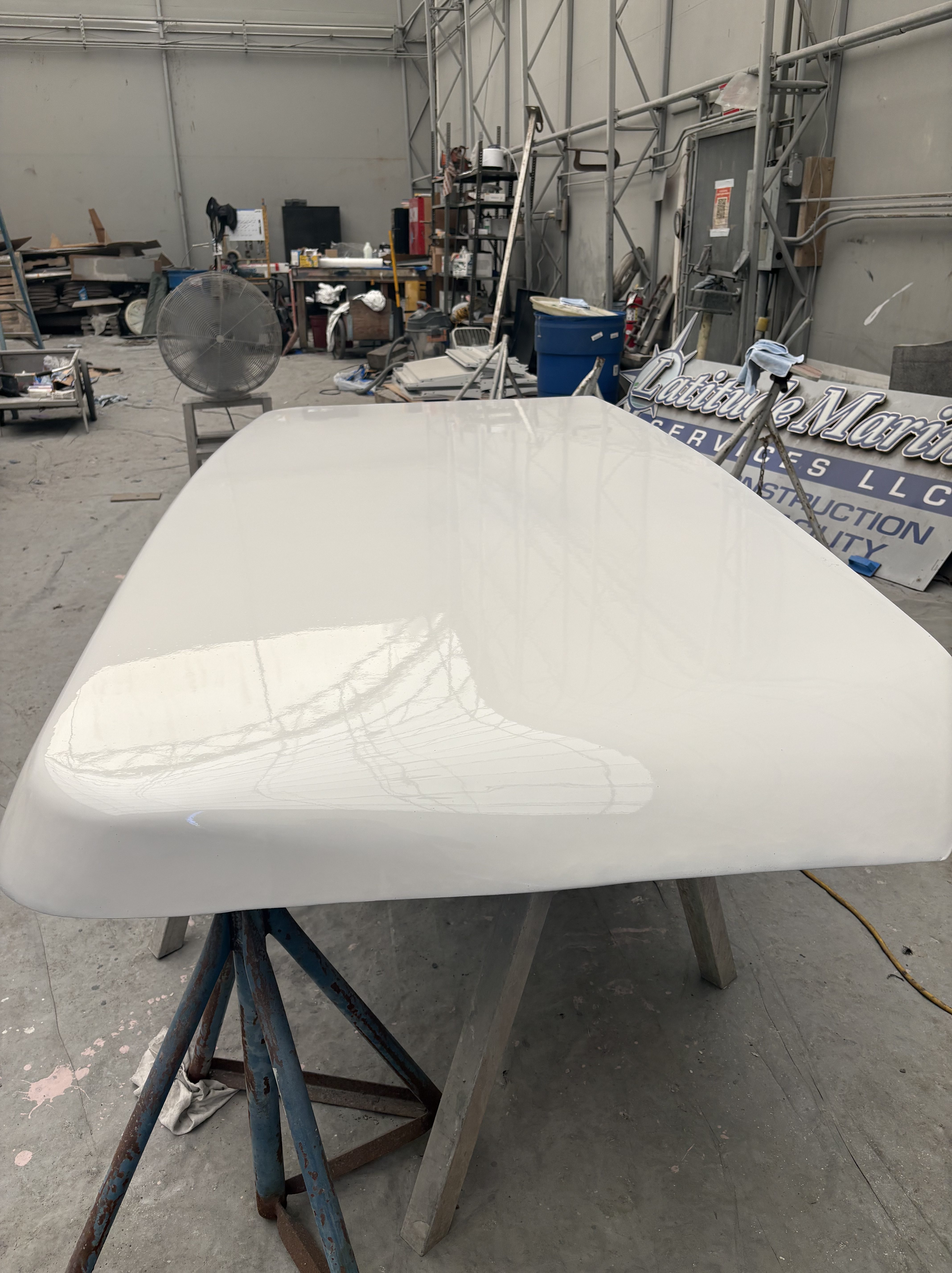 Composite part on its frame in the shop, Essential Shipyard