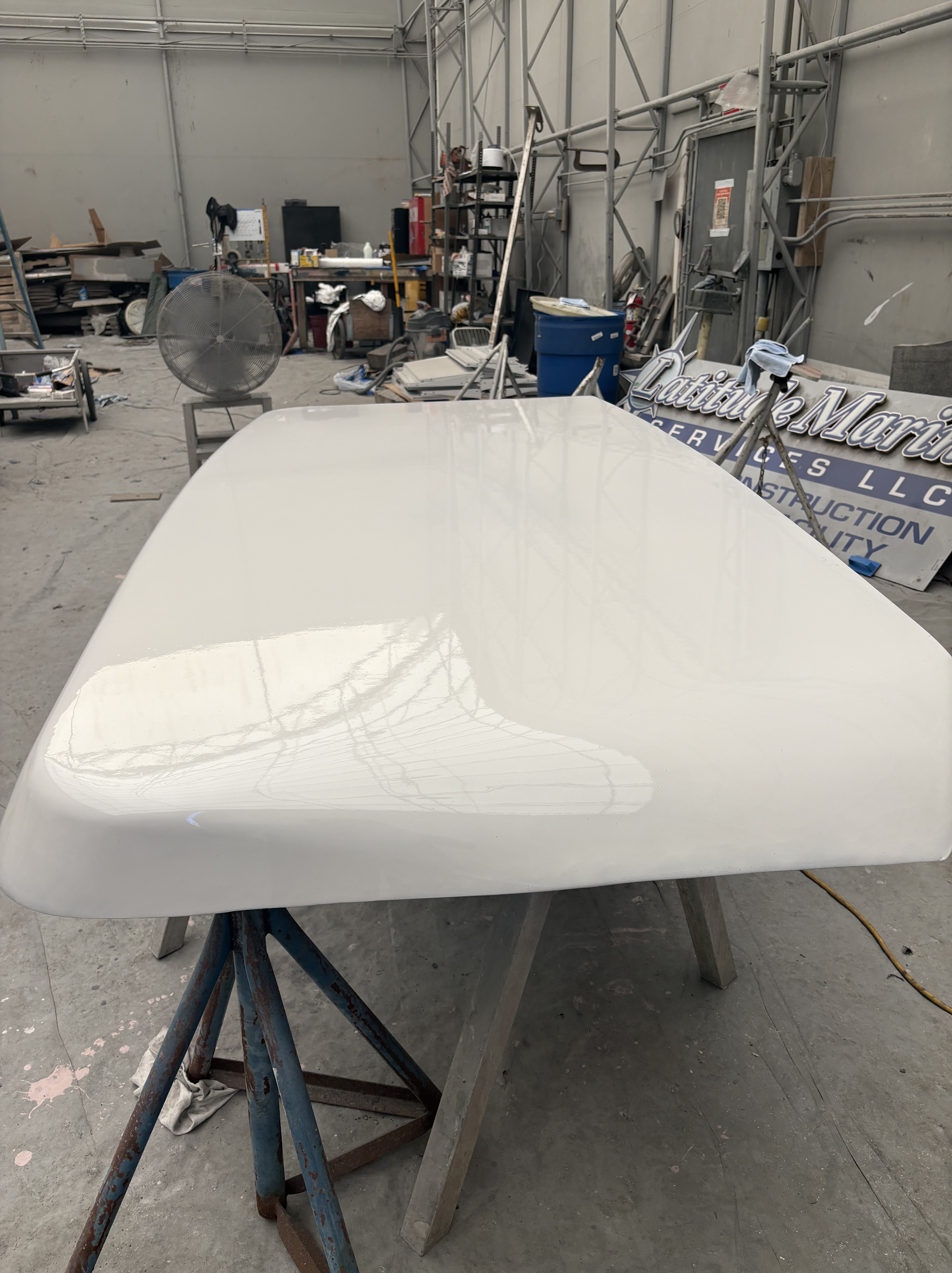 Composite part on its frame in the shop, Essential Shipyard