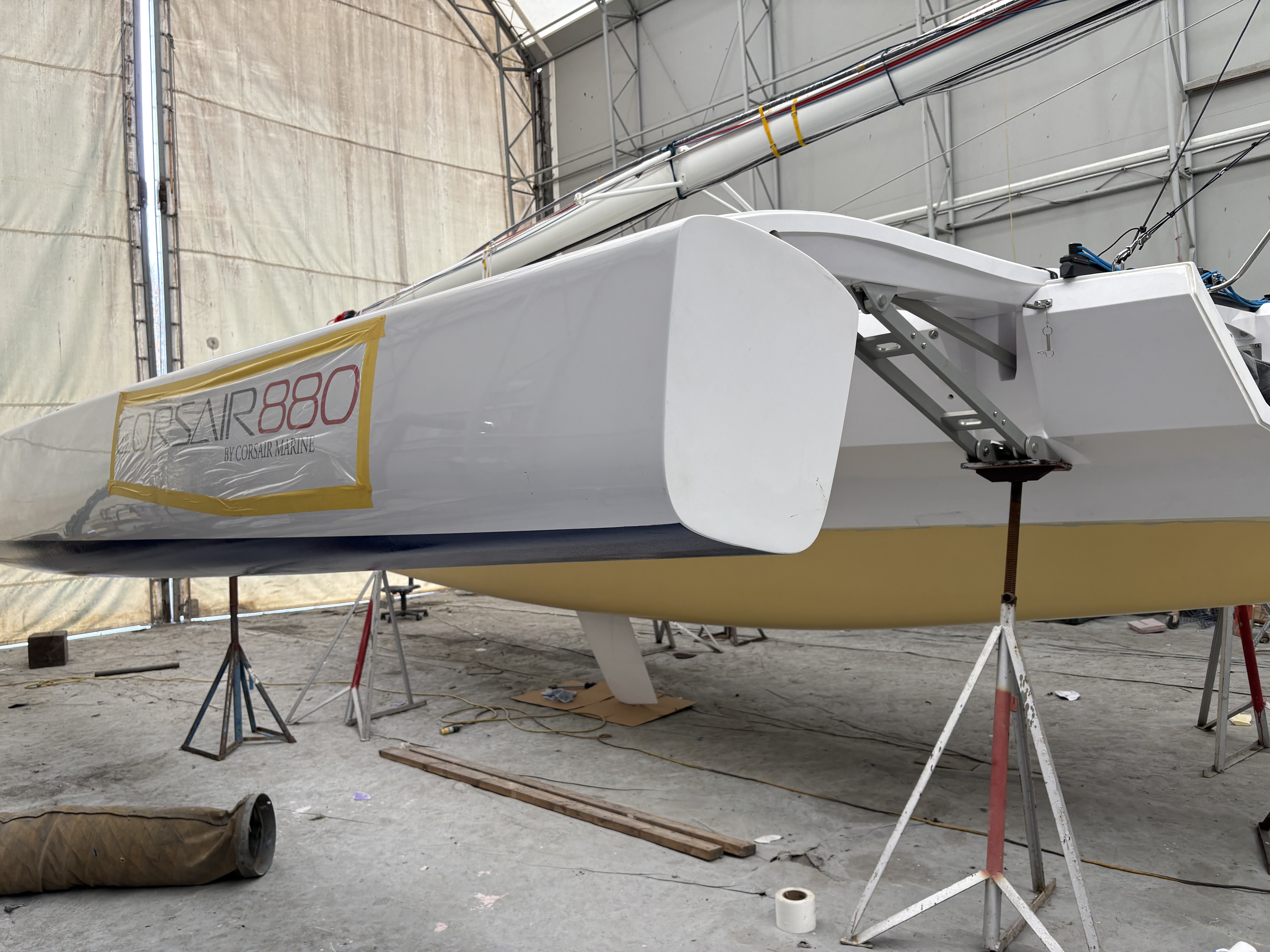 New composite top set on the boat for fitting, Essential Shipyard