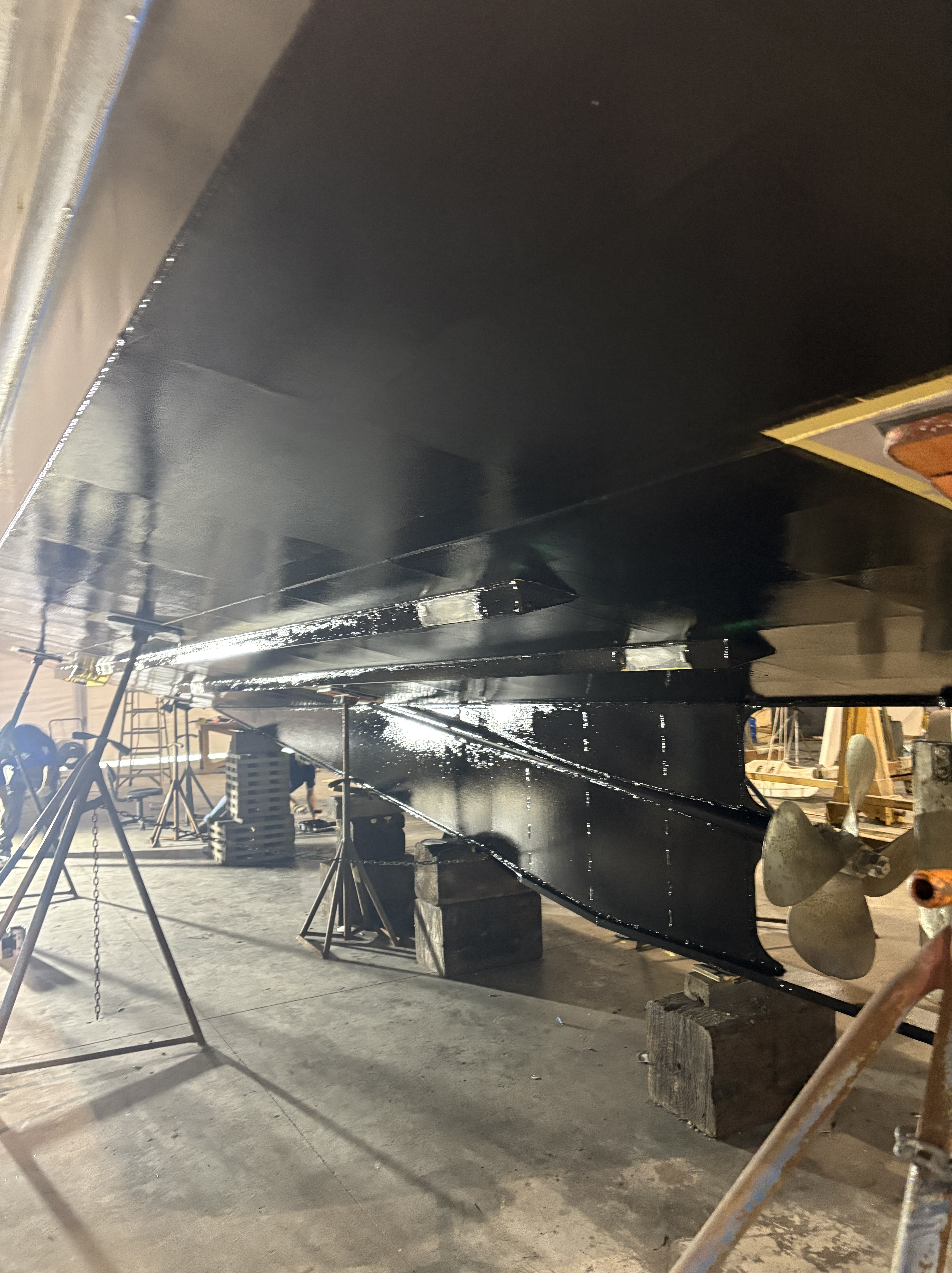 Coated bottom on the hard in the covered bay, Essential Shipyard