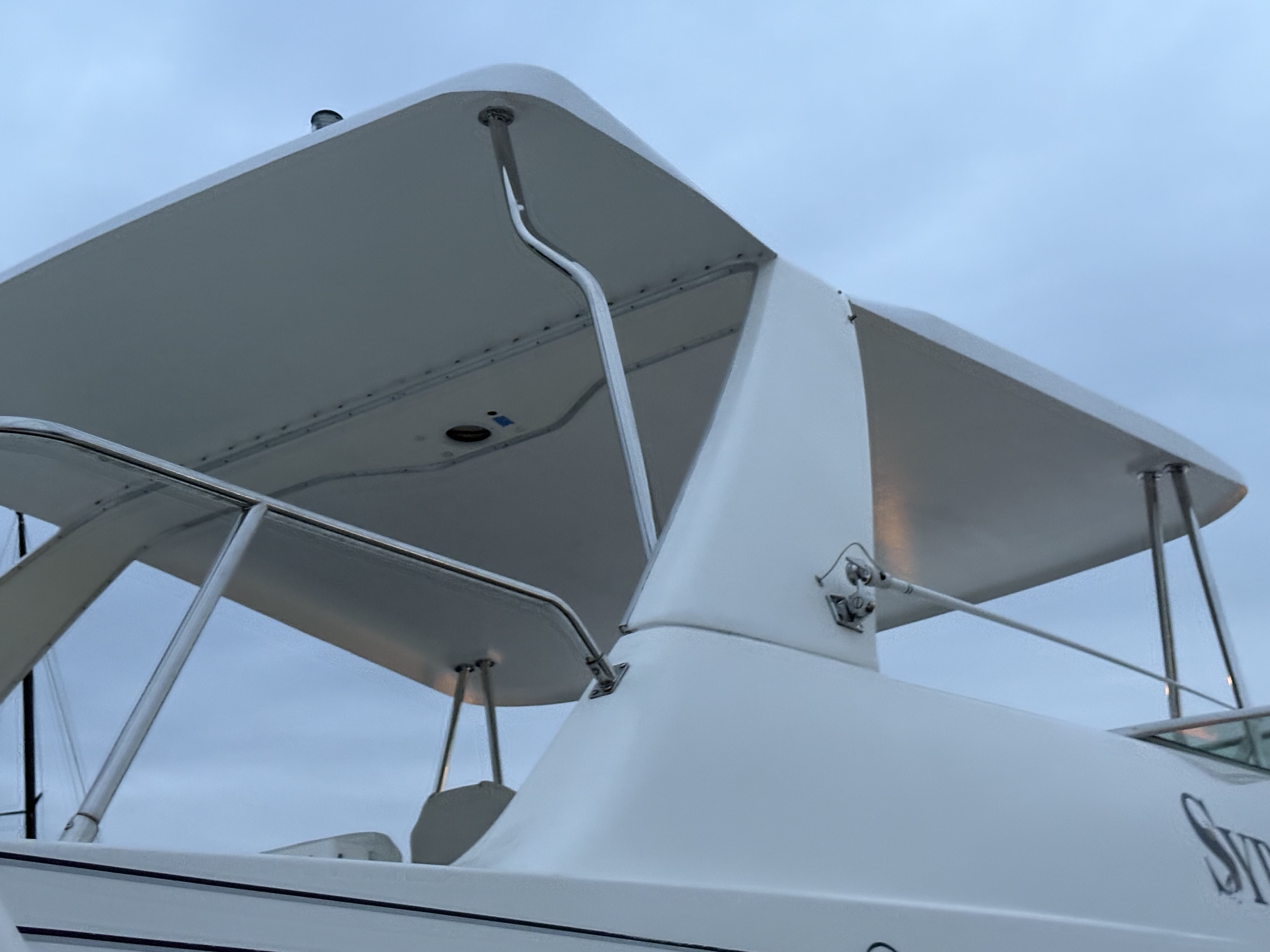 Finished composite hardtop fitted to the boat, seen from below, Essential Shipyard